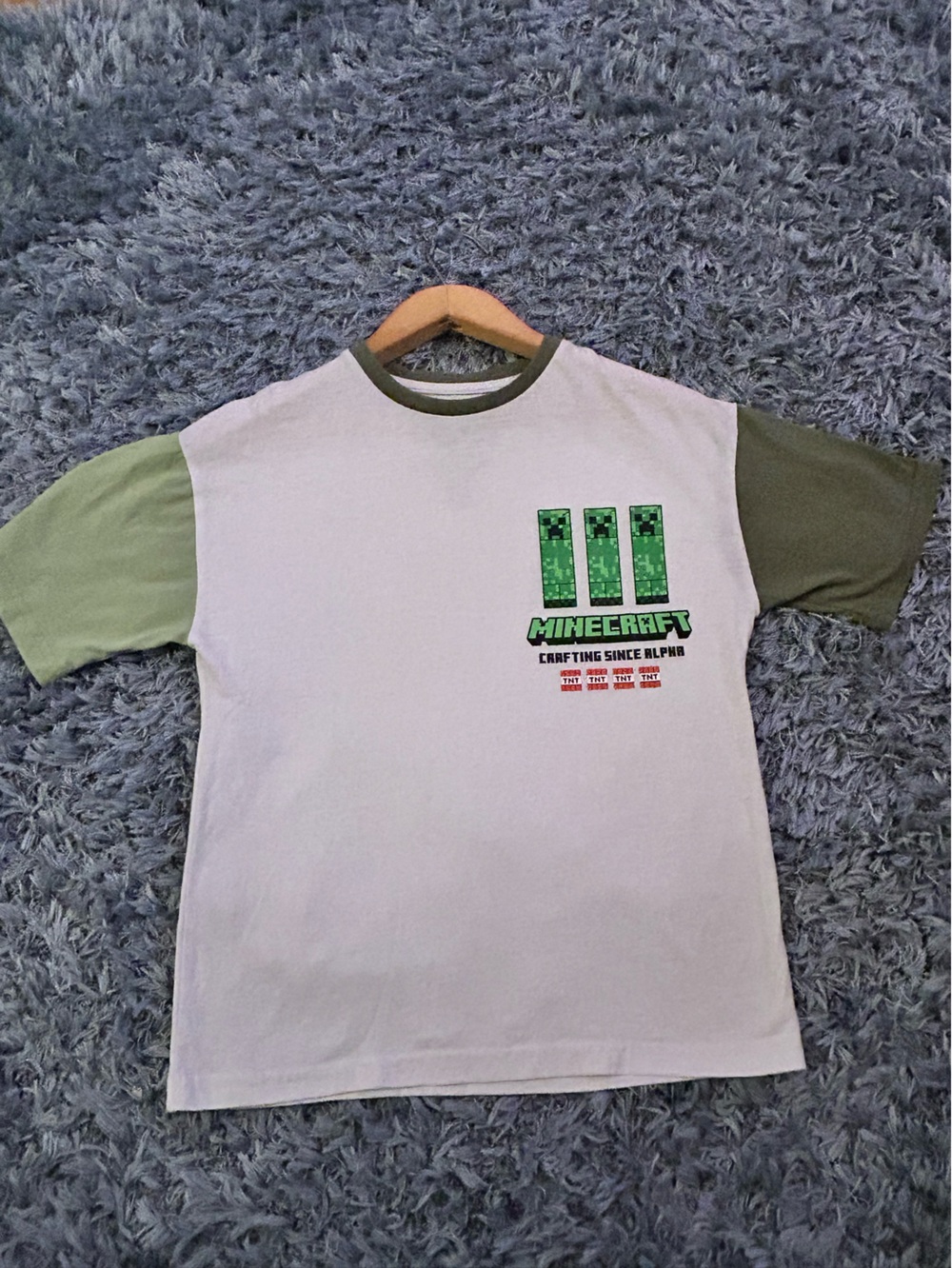 Kids Minecraft Graphic Tee in White and Olive Green